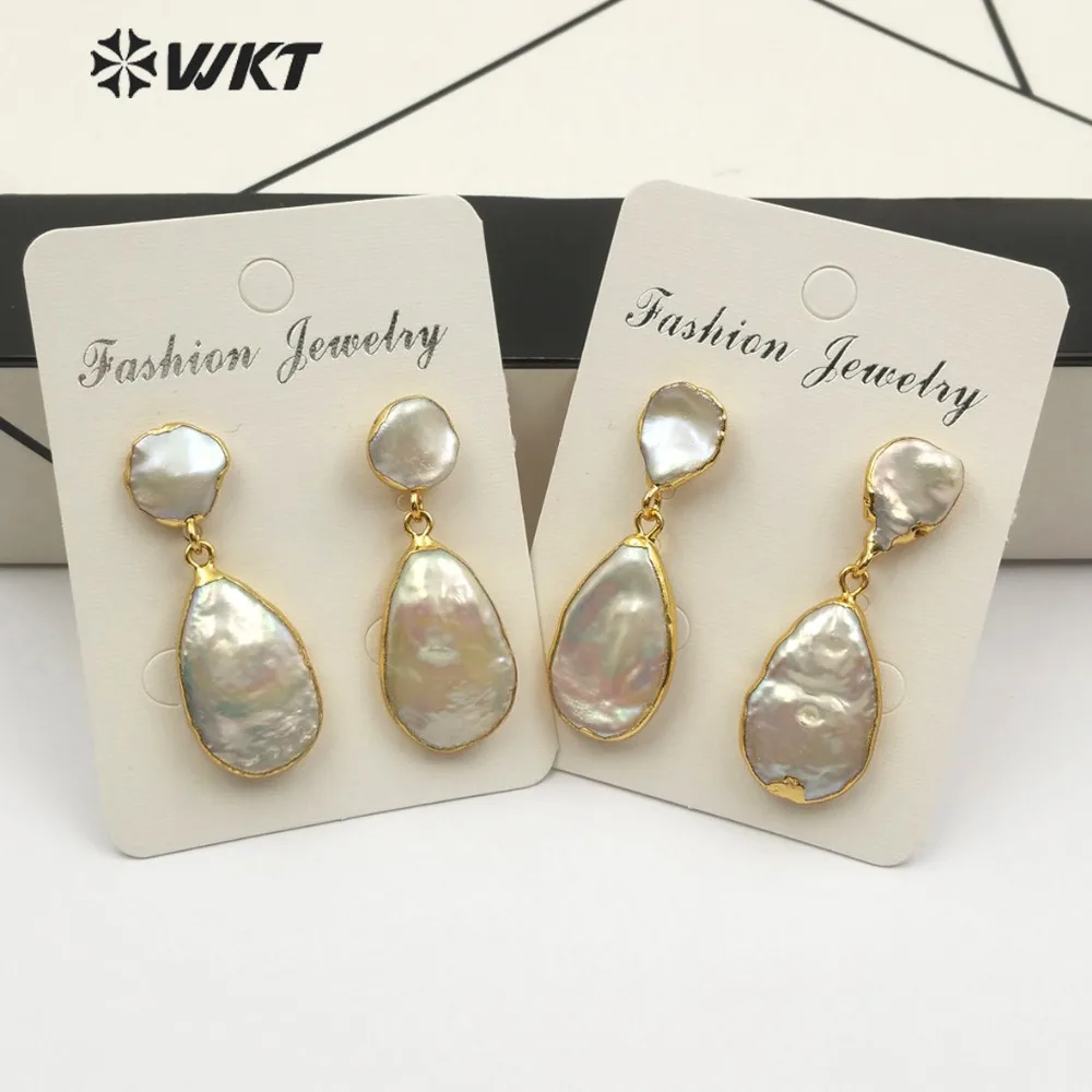 WKT WT-E489 New Arrival Trendy Style Natural Freshwater Pearl Ladies Earrings Drop Shape High Quality Freshwater Pearls