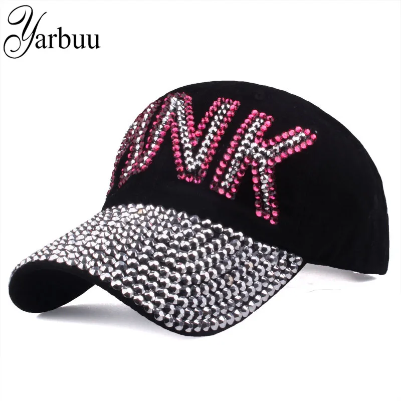 [YARBUU] Lady solid color baseball caps high quality Rhinestone cap with letter PINK Snapback Casquette hat for women wholesale