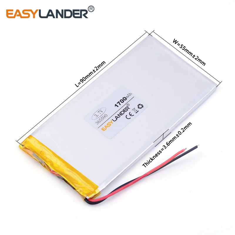 3.7V 1700mAh 365590 Rechargeable Lithium Li-ion Polymer Battery