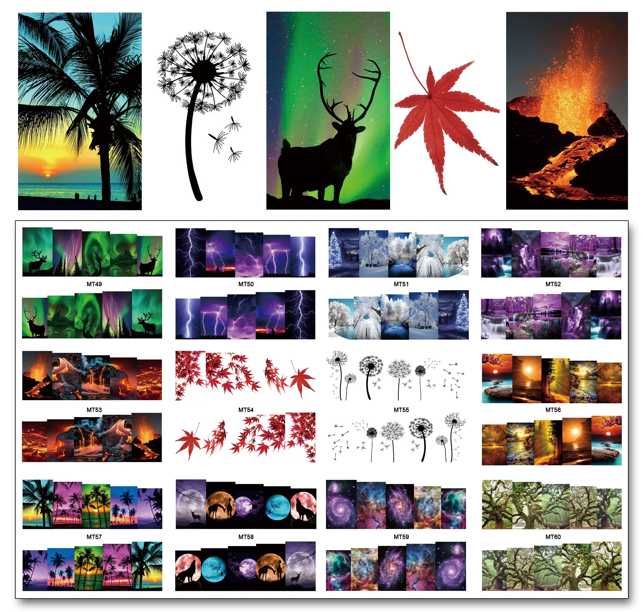 Nail 12 Sheets/Lot Nail MT49-60 Mix Landscape Scenery Nail Art Water Transfer Decal Sticker For Nail Art Tattoo(12 DESIGNS IN 1)