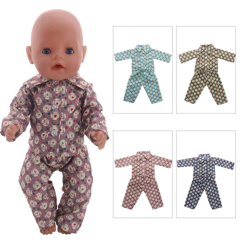 Doll Clothes 4 Colors Cute Pajamas Fit 18 Inch American Doll & 43 Cm Born Doll For Generation Toy Christmas Gifts