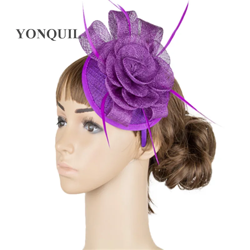 

Vintage Elegant Women Derby Fascinator Hairpins Sinamay Purple Fedora Cap Cocktail Millinery Wedding Hair Accessories MYQ029