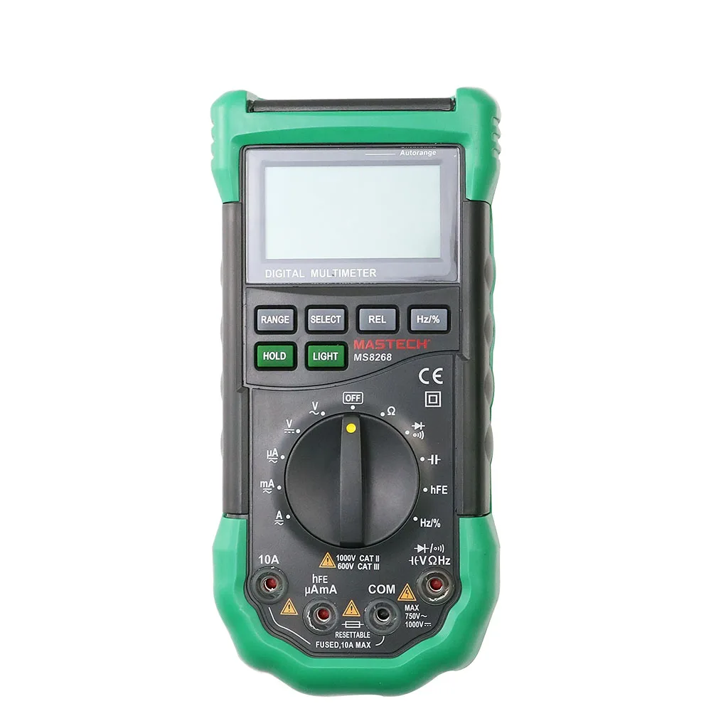 MASTECH MS8261 LCD Backlight Display Digital Multi Meters AC/DC Volt Amp hFE Capacitance Resistance Transistor Tester Meter