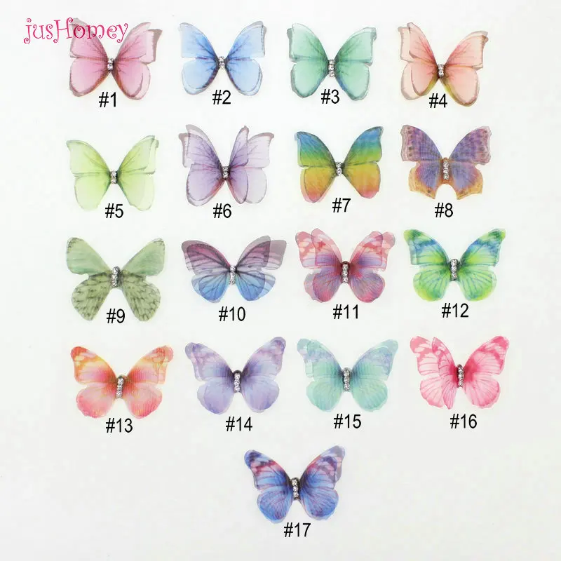 100PCS Gradient Color Organza Fabric Butterfly Appliques Translucent Chiffon Butterfly for Party Decor, Doll Embellishment