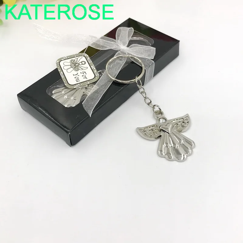 10PCS Cheap Wedding Favors Guardian Angel Key Ring Silver/Gold Keychain Baby Birthday Party Giveaway For Guest