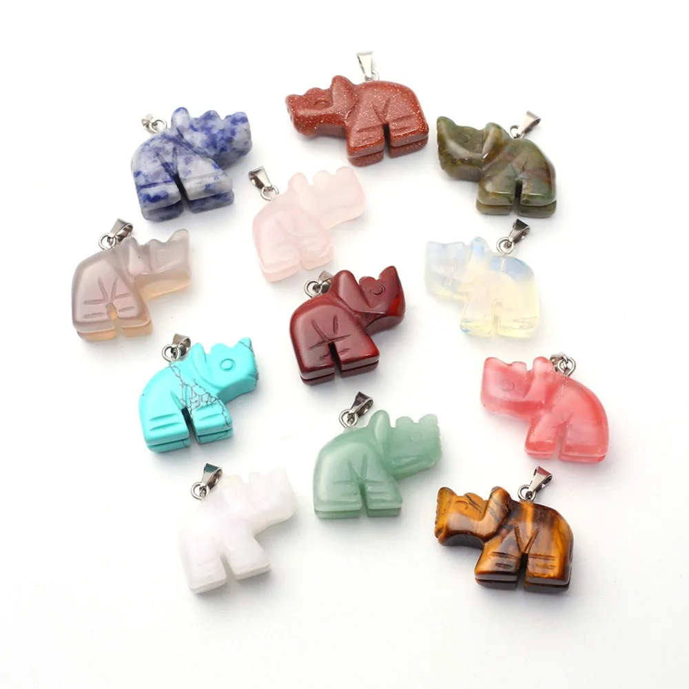 12pcs Carved Rhinoceros Health Care Natural Crystal Quartz Stone Onyx Reiki Healing Charm Rhino Pendants for Jewelry Making Free