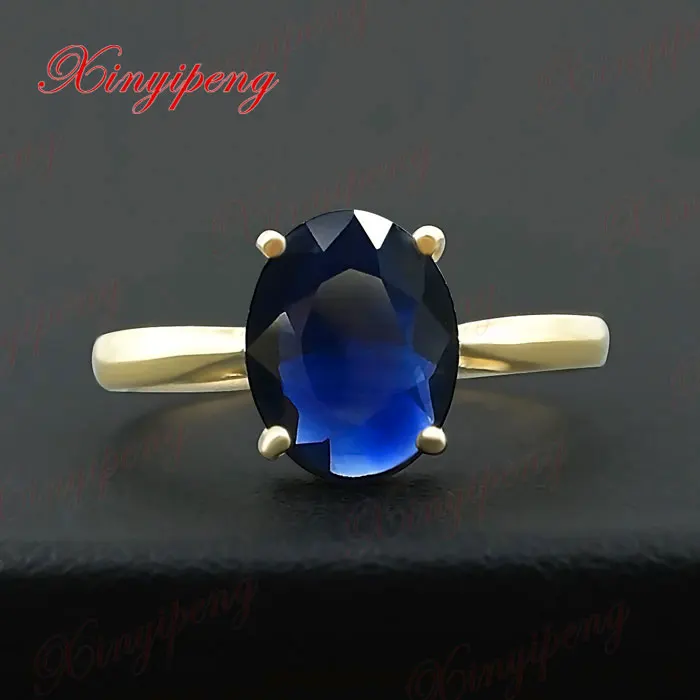 

18 k yellow gold with 100% natural sapphire ring female fine jewelry Contracted joker money Dark blue