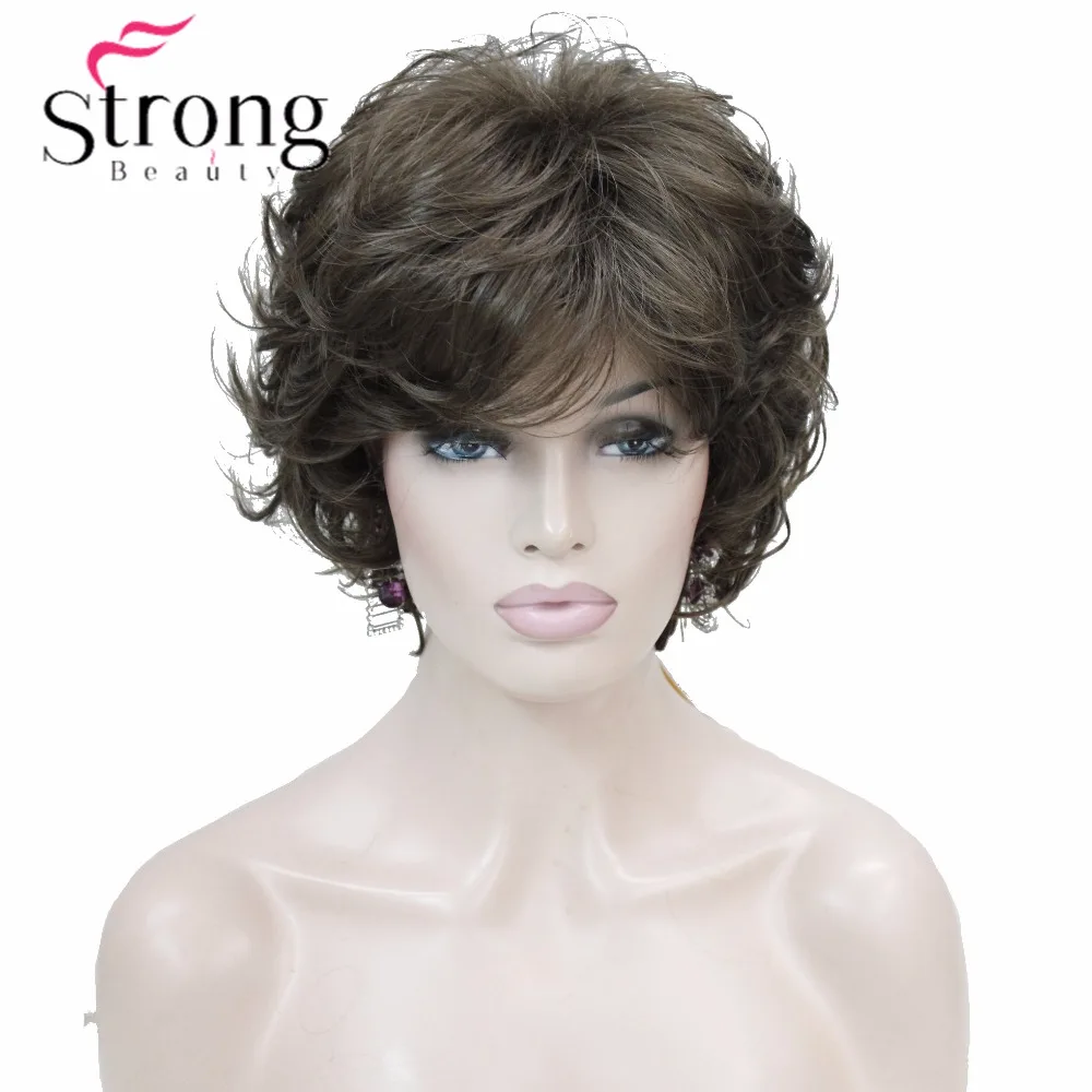 StrongBeauty Short Wavy Soft Classic Cap Full Synthetic Wig Brown Women\'s Wigs COLOUR CHOICES