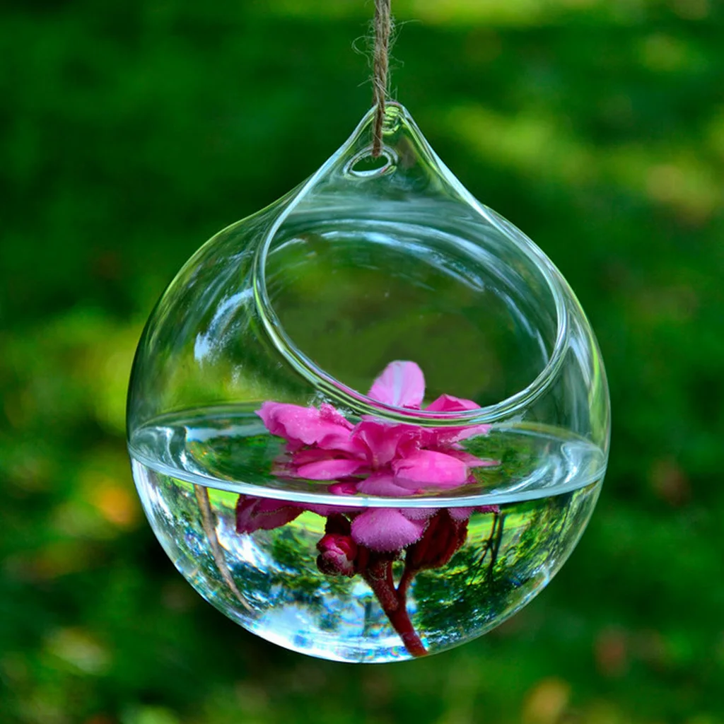 New Hot Clear Ball Shaped Glass Hanging Vase Bottle for Plant Flower Decoration Vase Pots Gift DIY Home Wedding Decor Terrarium