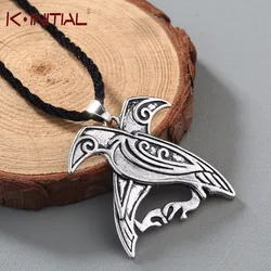 Kinitial Norse Viking Mythology Jewelry Odin's Ravens Pendant Necklace Double Bird Talisman Necklaces Men fashion Jewelry