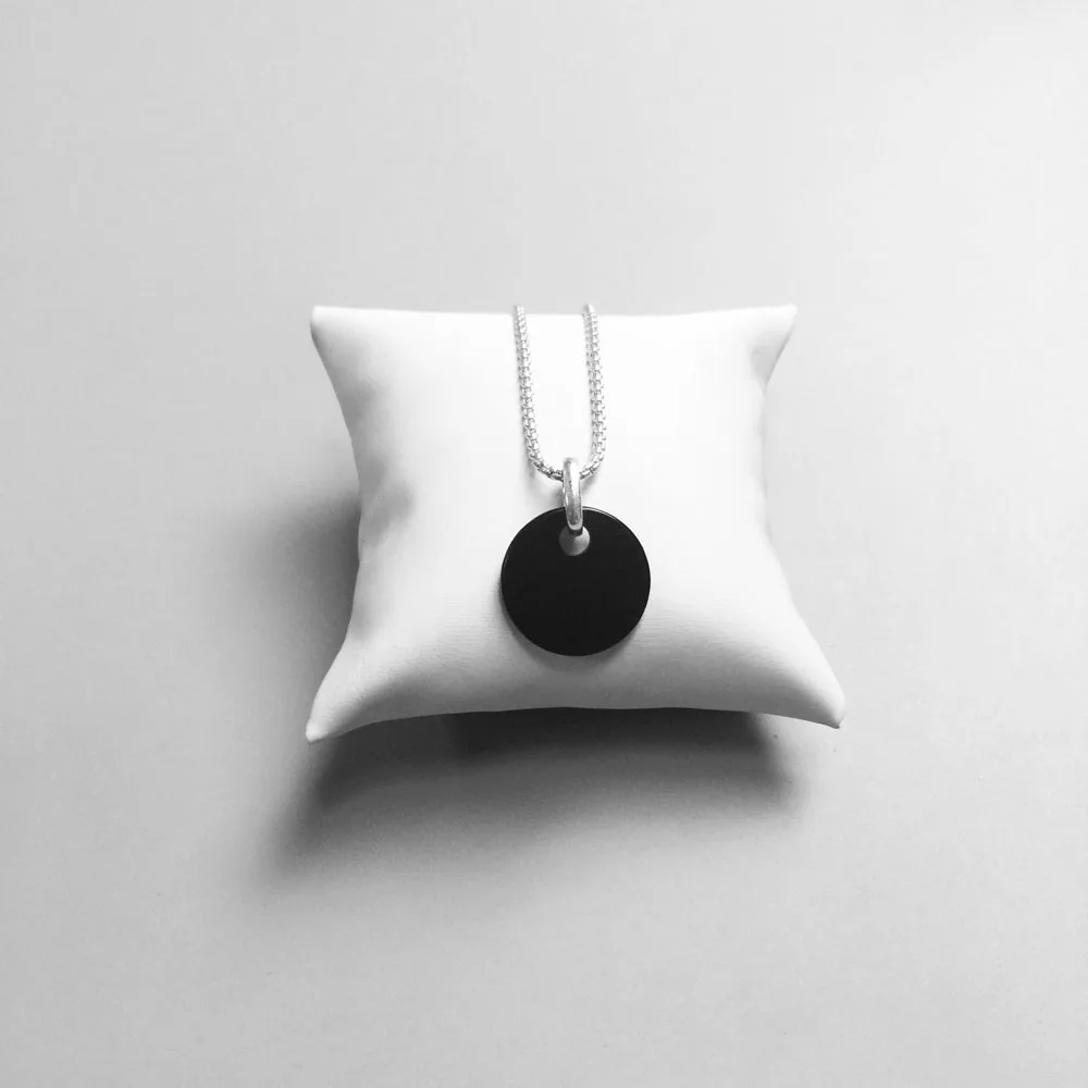 Round Black Pearl Stone Disc Pendant, Fashion Jewelry 925 Sterling Silver Trendy Gift For Women Girls Fit Necklace 2019 New
