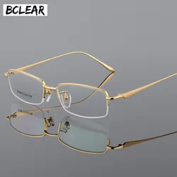 BCLEAR Best Quality Slim Pure Titanium Half Rim Eyeglasses Prescription Frame Black Gray Gold Silver Men Women Optical Eyewear