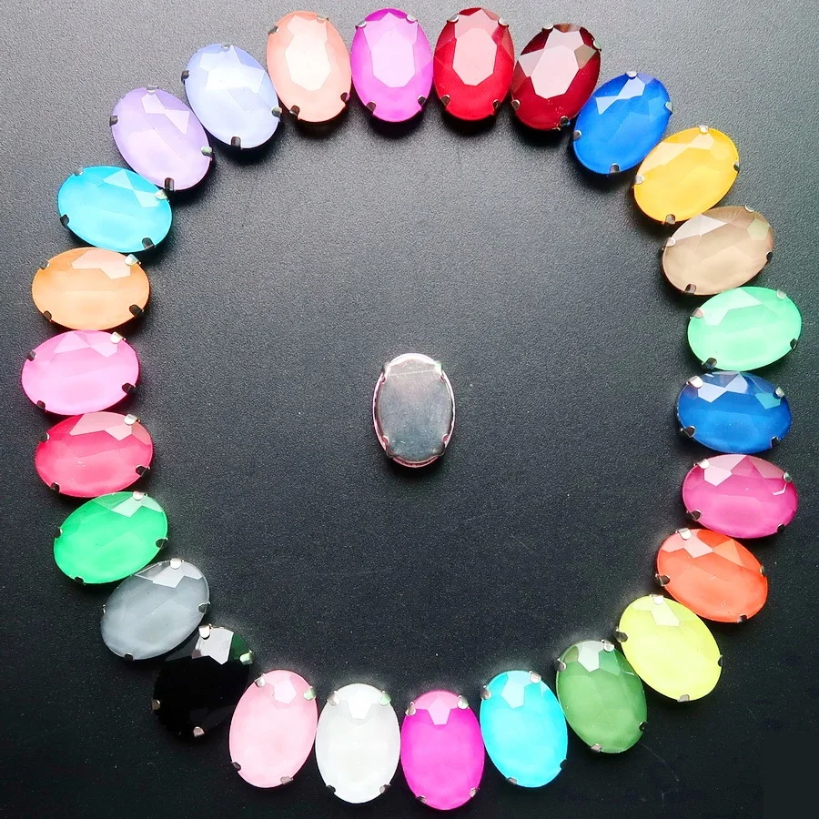 Ovale Silber-Krallenfassungen, 20 Stück/Packung, 10x14mm, 13*18mm, Jelly Candy AB Farben, Glaskristall, zum Aufnähen, Strass-Applikation, DIY-Besatz – Detail 5