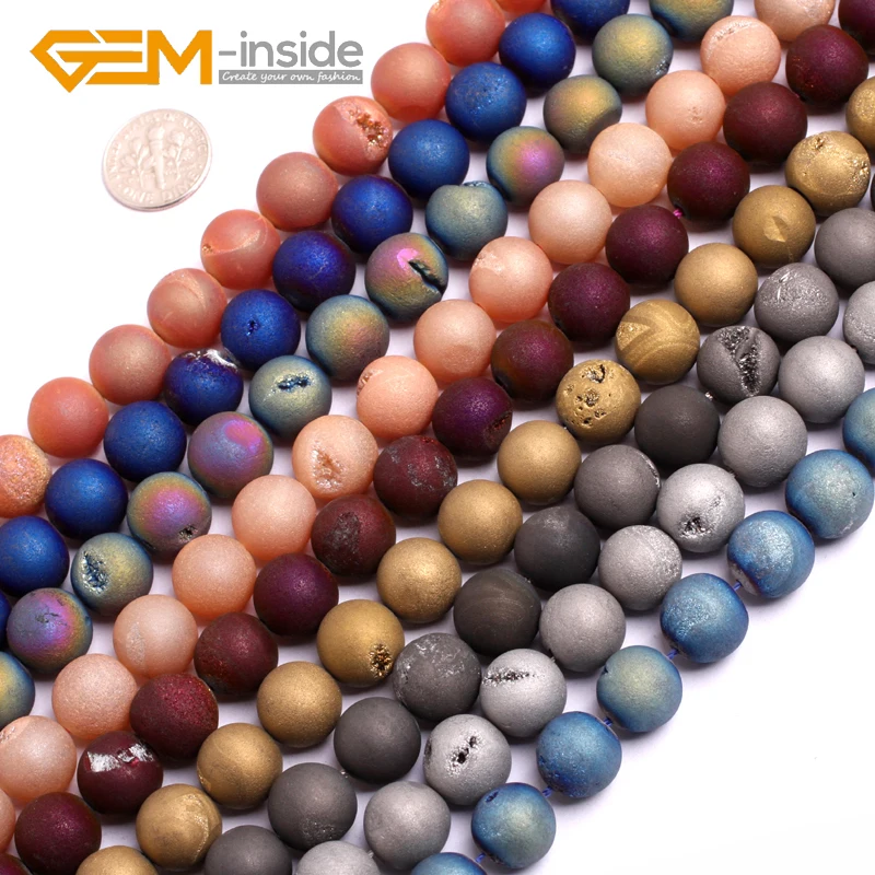 6/8/10//12MM Multicolor Druzy ( Drusy) Metallic Coated Agates For Jewelry Making DIY Loose Beads For Bracelet Making Strand 15