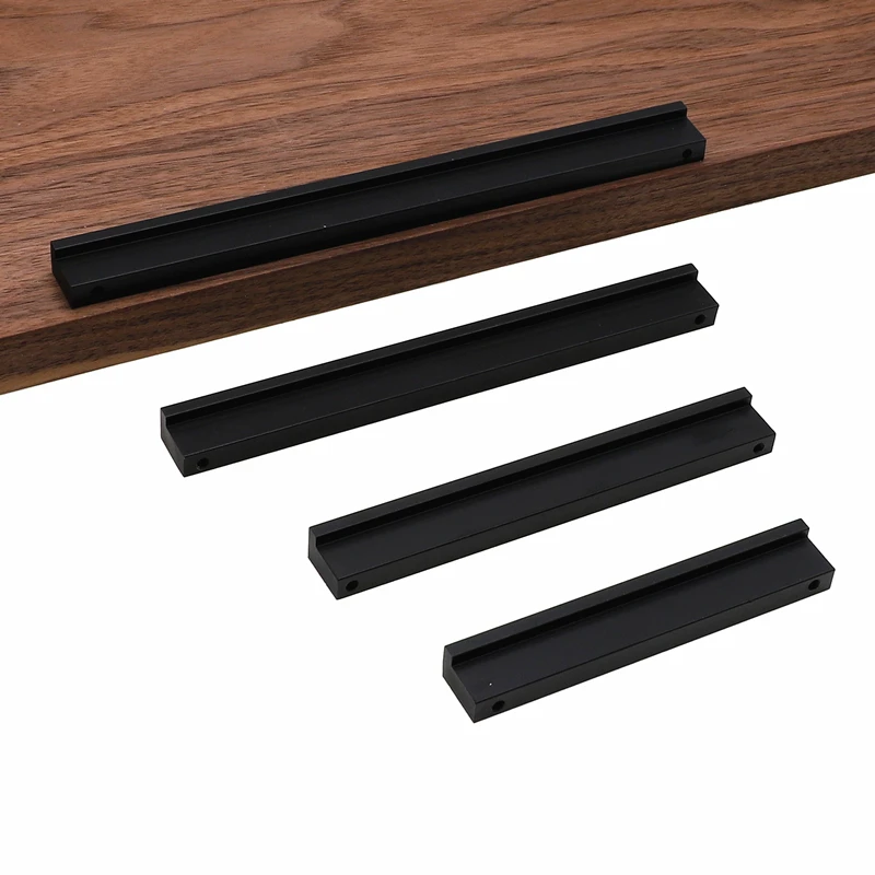 RUNBAZEF Modern Minimalist Matte Black Aluminum Alloy Wardrobe Door Knob Handle Cabinet Drawer Handle Long Handles For Furniture