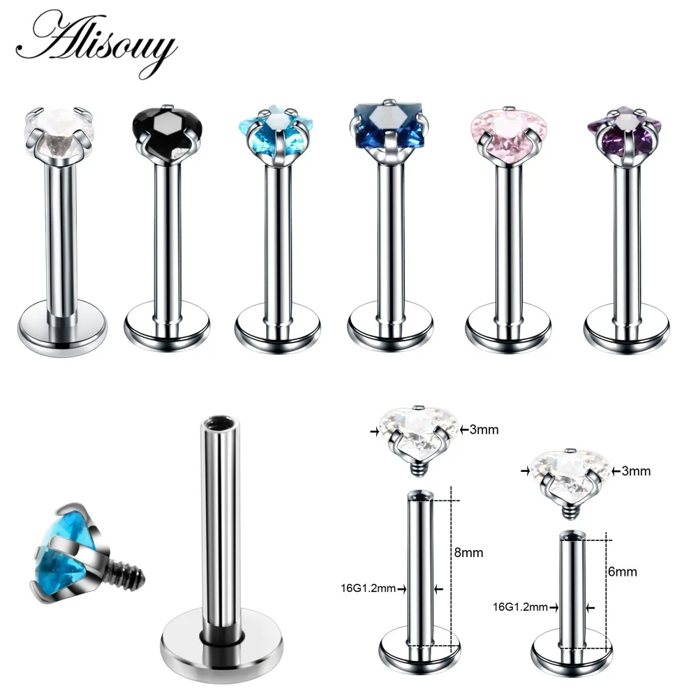 Alisouy 1PC Crystal Labret Rings Lip Piercings Heart Star Orelha Cartilage Ear Helix Stud Tragus Barbell Piercings Plug