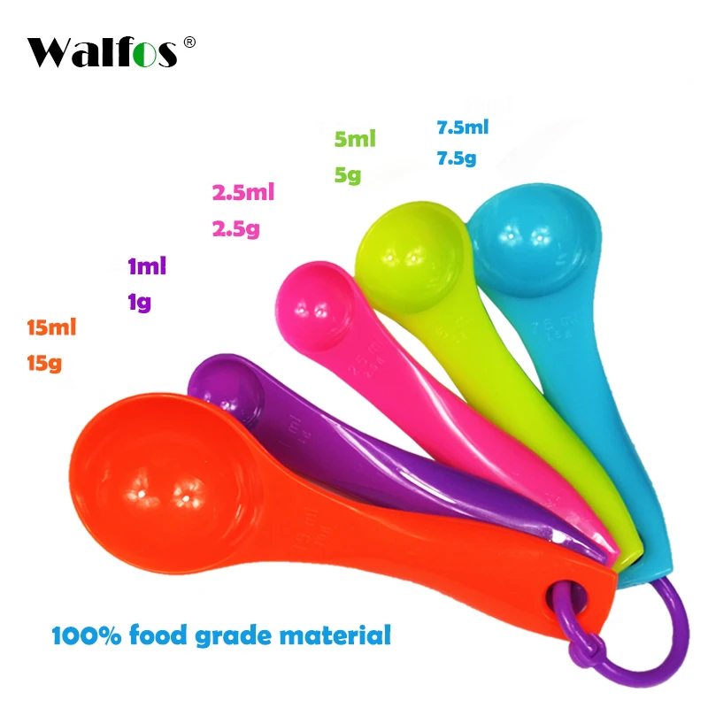 WALFOS 5Pcs/Set Lovely Colorful Plastic Measuring Cups Measure Spoon Kitchen Tool Kids Spoons Measuring Set Tools For Baking