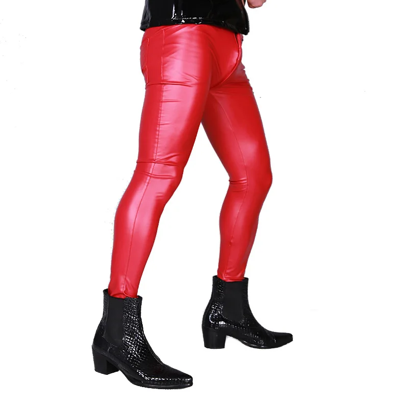 Hot Modis Sexy Men PVC Stage Dance Wear Fetish Faux Leather Pencil Pants  Skinny Pants Legging Gay Club Dance Wear Erotic Shiny