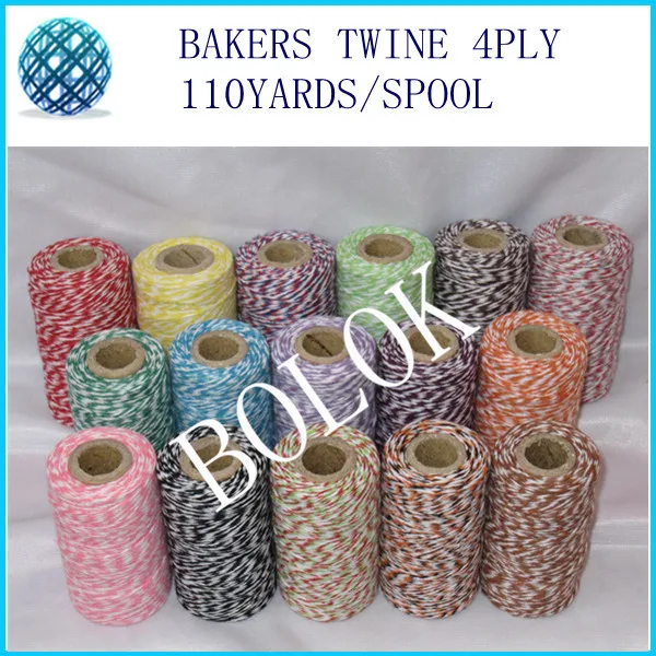 

Free shipping gift rope, Bakers twine 4ply (110Yards/spool) 40pcs/lot many color used in webbing,gift packing