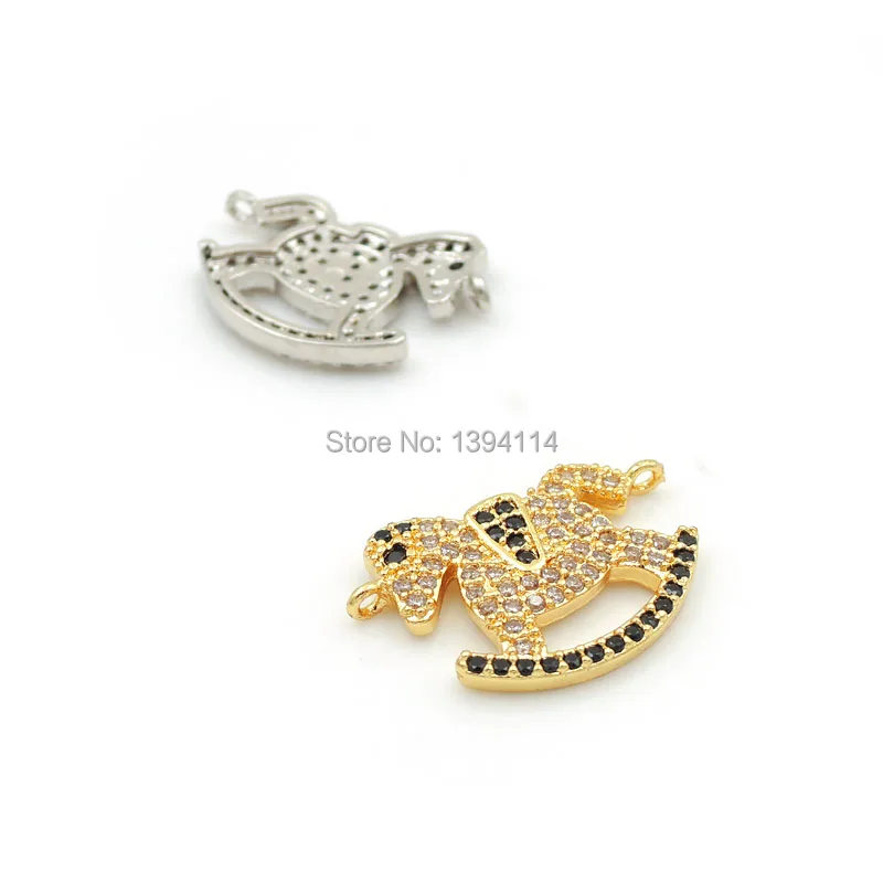 20*12*2mm Micro Pave Clear&Black CZ Cockhorse Connector Fit For Women As DIY Bracelets Accessory