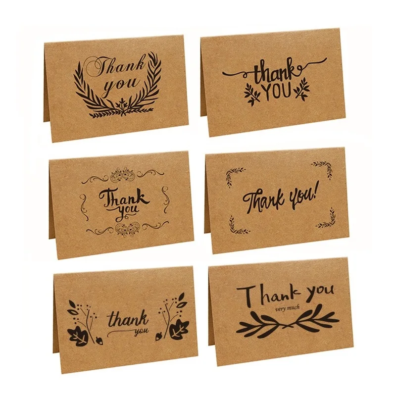 New Creative Flower Shop Gratitude Handwriting Greeting Cards Retro Kraft Paper Thank You Card Folding W9109