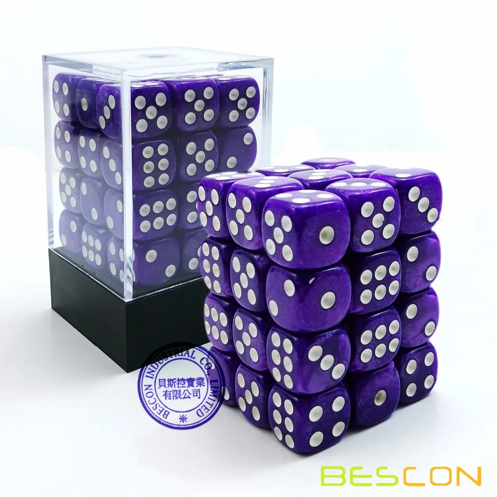 Bescon 12mm 6 Sided Dice 36 in Brick Box, 12mm Six Sided Die (36) Block of Dice, Marble Purple