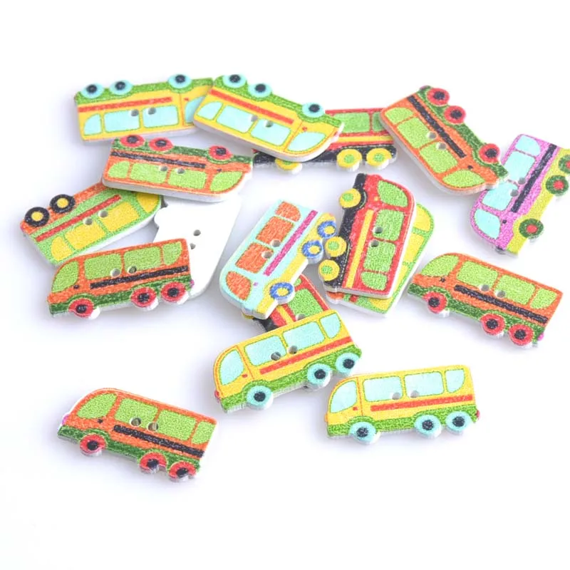 Bus Pattern Wooden Buttons Random Mixed Sewing Decorative Scrapbooking 50pcs 16x30mm MT0637