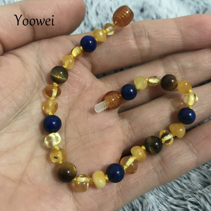 

Yoowei Natural Amber Bracelet with Tiger Eye Lapis Lazuli Personalized Bracelet Baltic Amber Necklace Baby Boy Jewelry Wholesale