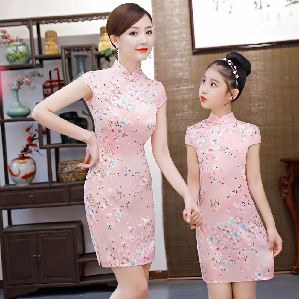 Chinese tradition Style Cheongsam For Girl and Women 2022 New Arrival Rayon Evening Party Qipao Princess Dress