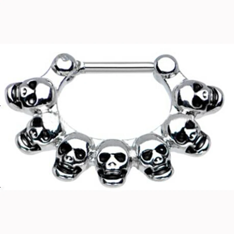 SaYao 1 Piece Punk Skull Hoop Nose Ring Stud clicker Skulls Piercing Septum Clickers Nose Stud Rings Body Piercing Jewelry