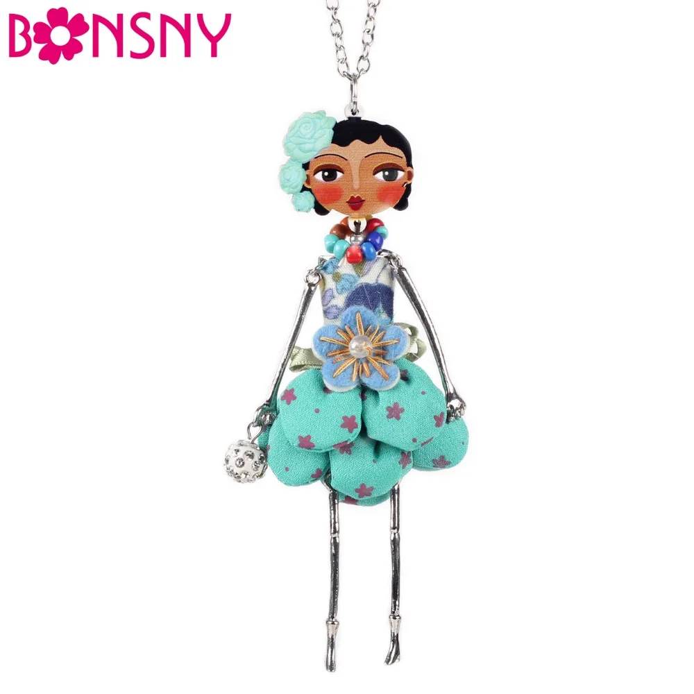 Bonsny Doll Necklace Dress Handmade Paris Doll Pendant trendy 2016 News  Alloy Girl Women Flower Fashion Jewelry Accessories