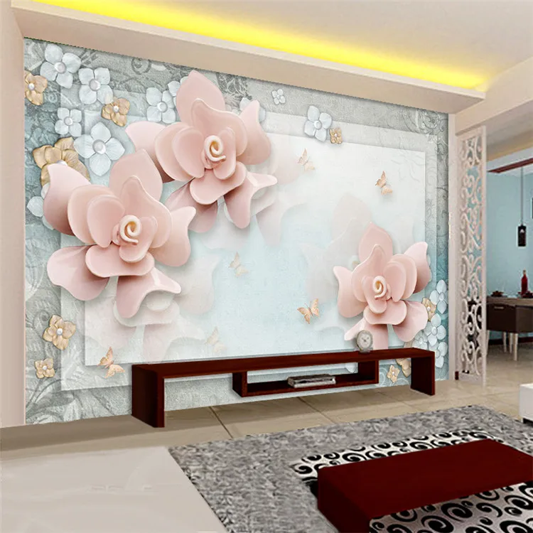 

3d Minimalist Rose Flower TV Background Wall Modern Wall Fabric Living Room Pink Beautiful Flowers Wallpaper 5d Mural