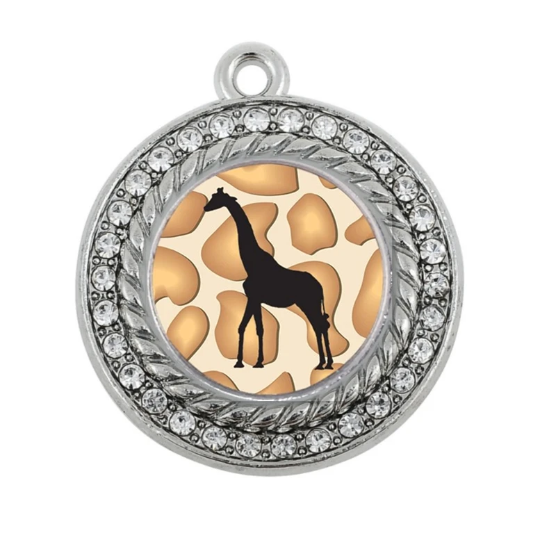 

GIRAFFE SILHOUETTE CIRCLE CHARM antique silver plated jewelry