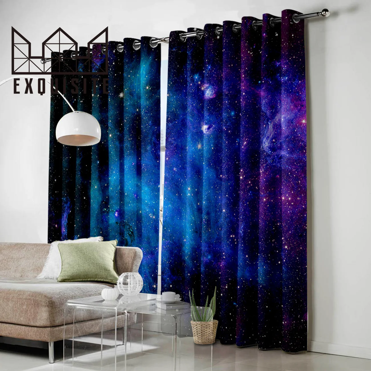 Exquisite House Curtains Starry Sky Colorful Space Universe Polyester Window Curtains For Living Room Kitchen Bedroom Drapes