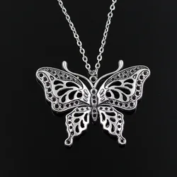 New Fashion Hollow Butterfly Pendants Round Cross Chain Short Long Mens Womens Silver Color Necklace Jewelry Gift