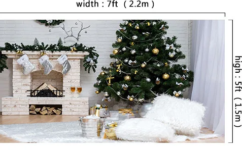 VinylBDS  Christmas Simple Photography Backgrounds Indoor Christmas Tree Backdrops Window Stove Sock  For Children Photo Studio