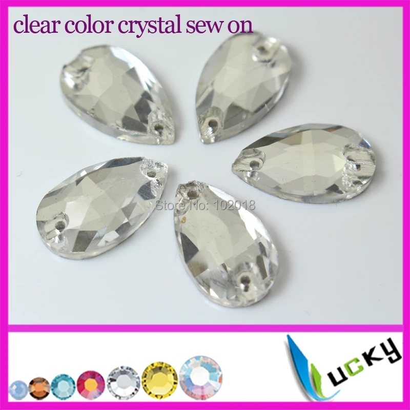 Super shiny Flat back Sew on Rhinestones with holes 7x12mm  11x18mm 13x22mm 17x28mm 22x38mm pear shape crystal color