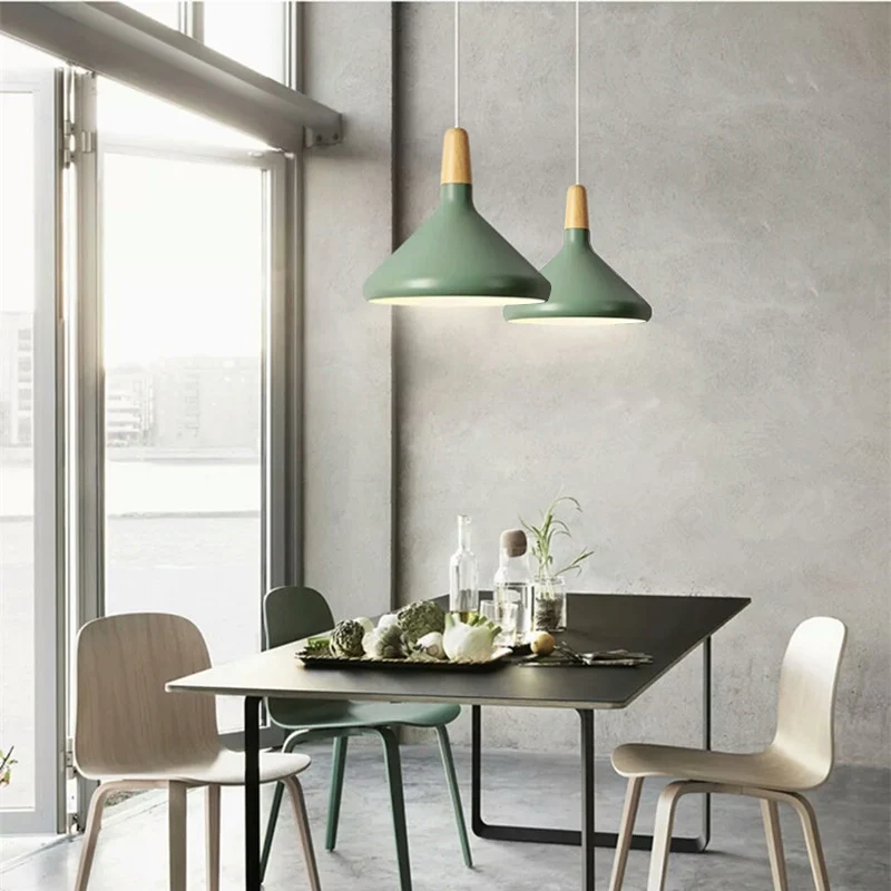 

Kitche Pendant Light Bar Green Pendant Lighting Modern LED Lamp Hotel Wood Lights Room Study Office Ceiling Lamp Bulb Include