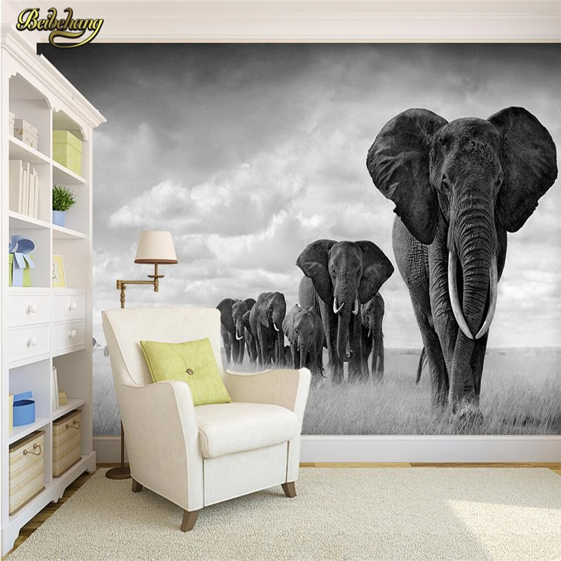 Custom Black white animal elephant Large Mural Wallpaper Living Room Sofa Bedroom TV Background Photo Wall Paper art Stickers