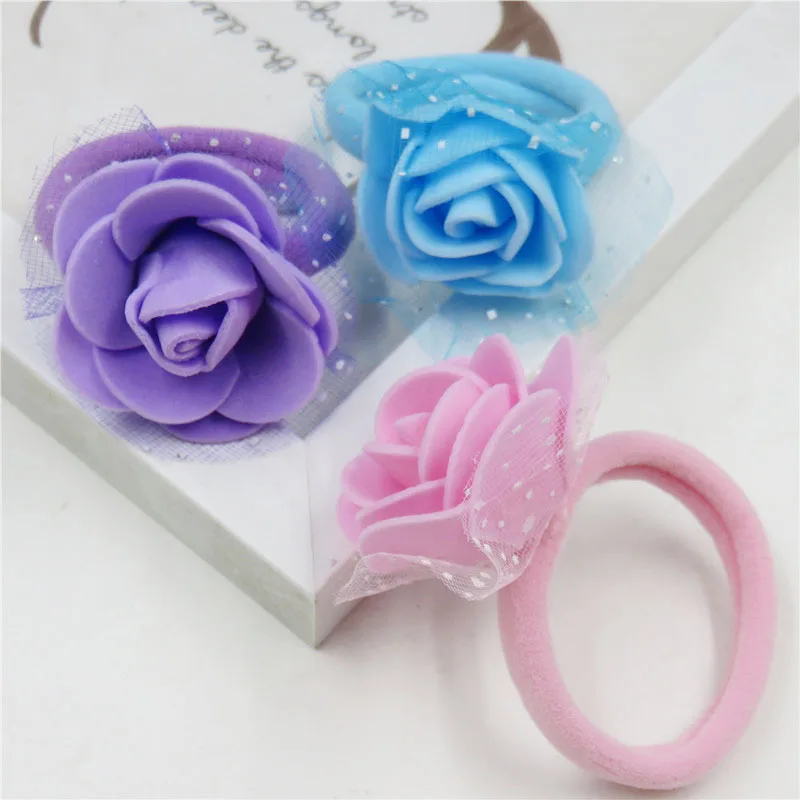 10PCS/LOT Pretty Rose Flower Elastic Hair Bands Toys For Girls Handmade  Hair Tie Scrunchy Kids Hair Accessories For Women 2021