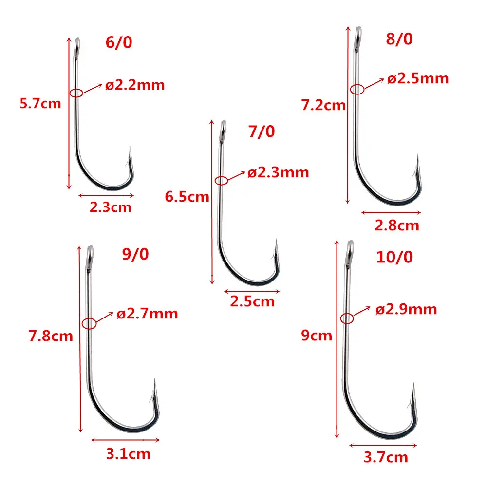 25pcs Fishing Hooks Stainless Steel Saltwater Long Shank Sharpened O'Shaughnessy Offshore Fish Hook Strong 6/0-10/0