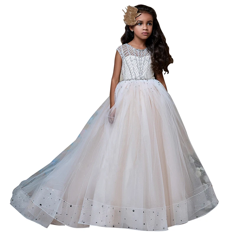 

Ball gown little girls dresses beaded long kids prom party dress for girls fantasia infantil para menina long flower girl dress