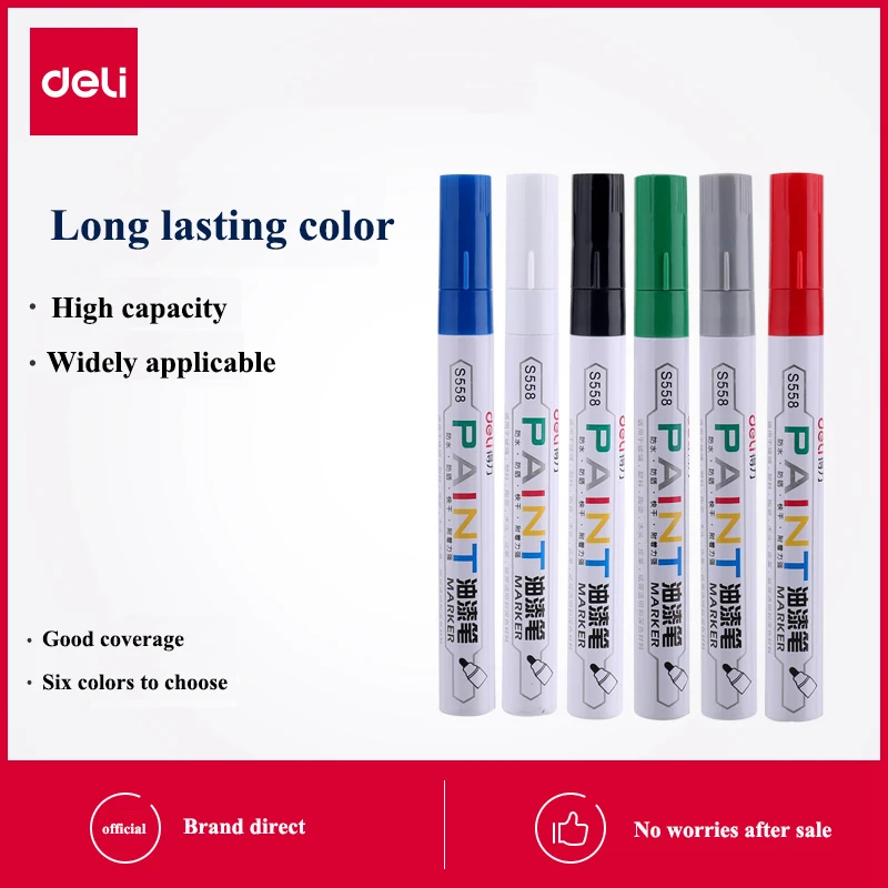 1PCS 3PCS Deli s558# permanent marker pen 2mm  black blue red silver red 8 colors marking pen oil-based ink marker pen