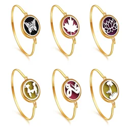 New Flower Butterfly Locket Bracelet Bangle Golden Stainless Steel Essential Oil Diffuser Perfume Magnetic Aromatherapy Bracelet