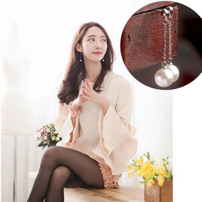 OMHXZJ Wholesale  temperament Elegant Simple Fashion for Woman Gift Pearl 925 Sterling Silver Long Tassel Stud Earrings YS252 image 6