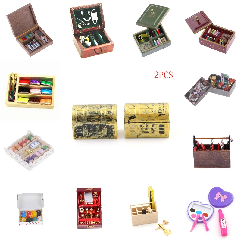 Kitchen Wooden Box/Doughnut/Paint/Medical/Needle/Jewelry/Suitcase/Toolbox/Wine/Makeup/Sewing Miniature DIY 1:12 Accessories