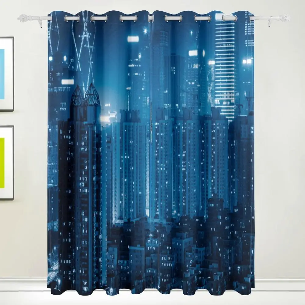 

Ity Skyline 3D Abstract Curtains Drapes Panels Darkening Blackout Grommet Room Divider for Patio Window Sliding Glass Door