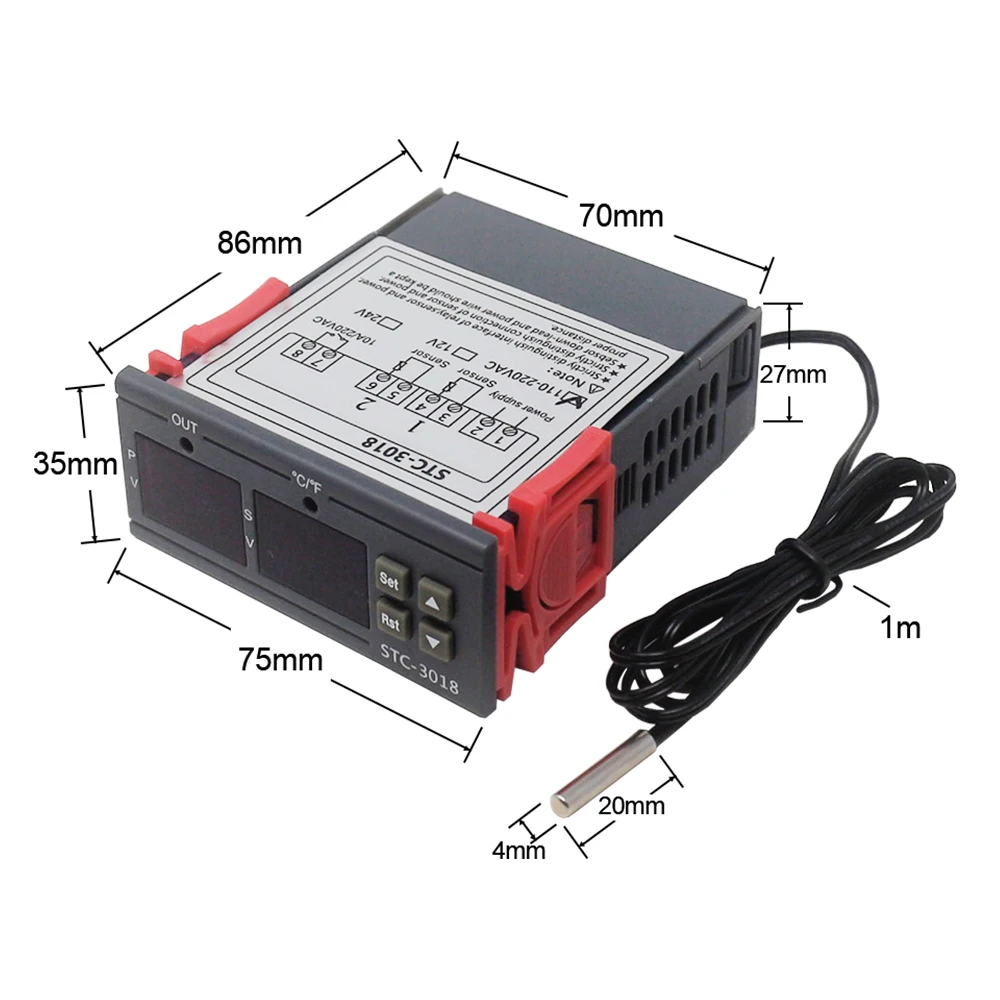 KT1210W STC-3018 Digital Thermoregulator Temperature Controller Thermostat with NTC Sensor Heating and Cooling Control