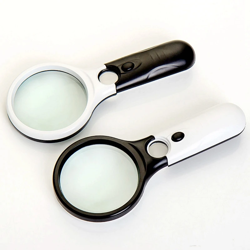 Handheld Illuminated Magnifier 3X 45X Microscope Magnifying Glass Aid Seniors Reading 3LED Loupes Jewelry Repair Tool Velvet Bag