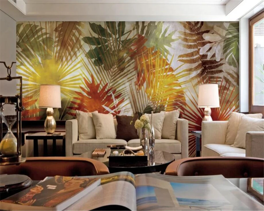 

beibehang Custom Photo Wallpaper 3d Southeast Asian Style Palm Tree Leaf Art Mural Background Wall paper mural papel de parede